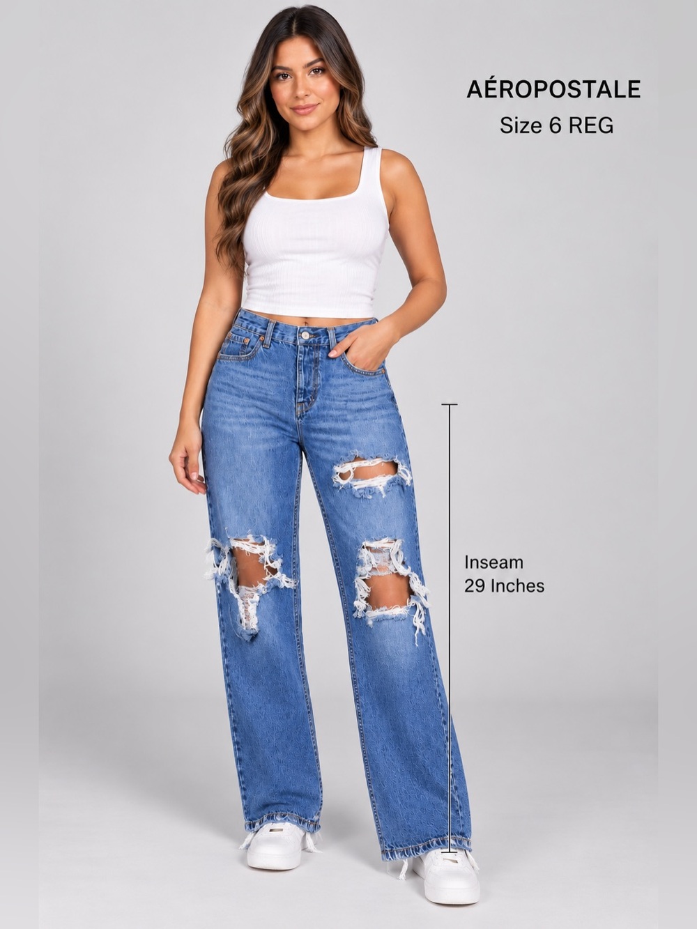 Aeropostale Women's Distressed Straight-Leg
Jeans - Size 6 Regular